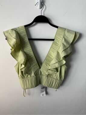 Abercrombie & Fitch Light Sage Ruffle V-Neck Crop Top